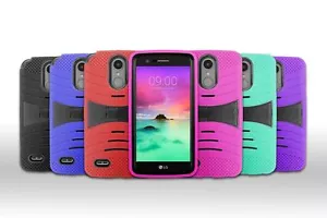 For LG Stylo 3 Heavy Duty Rugged Box Armor Hybrid Kickstand Cover Case - Picture 1 of 22
