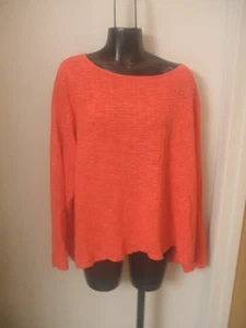 Eileen Fisher 3X Strawberry Scoopneck Box Top Org Cottn Linen Slub NWT $188 Grid - Picture 1 of 12