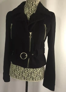 BLACK RIVET Black Wool Military Motorcycle Lined Jacket Zippers Steam Punk S - Bild 1 von 12