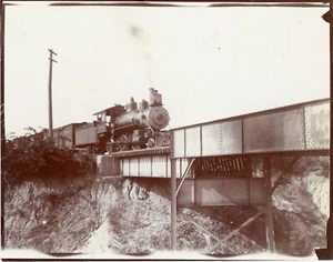 Antique Glass Negative Photograph Train Locomotive Travel Across Bridge Railroad - Picture 1 of 1