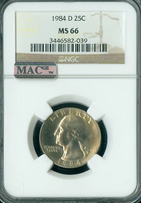 1984 D QUARTER NGC MS66 PQ 2ND FINEST GRADED MAC SPOTLESS * - Image 1 of 2