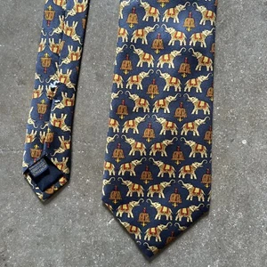 Vintage Enrique Loewe Knappe 100% Silk Elephant Print Neck Tie Rare Barcelona - Picture 1 of 7