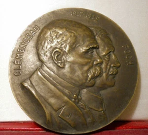 RARE 1917 1919 WW1 FRANCE 96mm MEDAL CLEMENCEAU FOCH ALLIED ARMY GENERALS - Picture 1 of 2