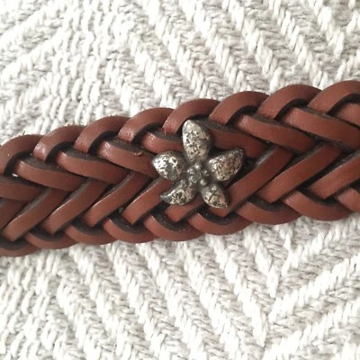 Fossil Leather Belt Braided Concho Flower Floral BT3140 Brown Small  - Image 1 of 4