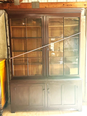 7FT GRAIN PAINTED  country store cabinet drug store wavy glass display 1830s Cover