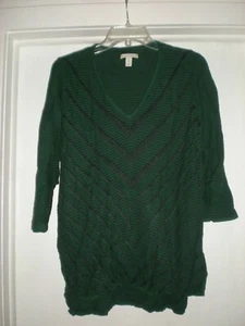 Women's Dana Buchman V-Neck 2/3 Sleeve Green and Black Blouse Large - Picture 1 of 6