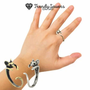 Mouse Animal Wrap Ring Shiny Silver and Gold Tone Stainless Steel Jewelry Gift - Picture 1 of 13