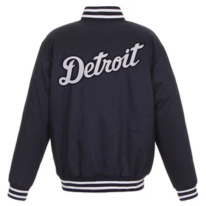 MLB Detroit Tigers Poly Twill Jacket Embroidered Patch Logos JH Design Navy - Picture 1 of 4