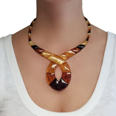Vintage BALTIC AMBER Necklace, Large Multi Amber Necklace CLEOPATRA Style - Image 1 of 4