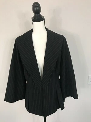 Chaqueta Blazer Adrienne Vittadini Mangas Campana Peplum Negra Rayas Talla 12 Nueva con Etiquetas Foto 1 de 4