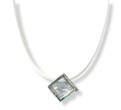 Collana Cubo Quadrato Strass Brillantini Pietra Trasparente Laccio L.6 - Immagine 1 di 4