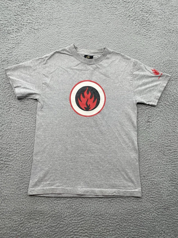 Camisa Burnside Blacklabel Adulto Pequeña Gris Manga Corta Patinador Surf Llamas Retro Foto 1 de 4