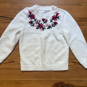 Carter's white red pink holiday floral knit crew girls sweater SIZE 6 - Picture 1 of 4