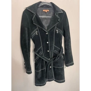 Trench cappotto Arden B 100% pelle con cintura e tasche nero taglia X-Small - Foto 1 di 16