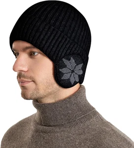 Cappello in Maglia Invernale per Uomo Elastico Caldo Con Paraorecchie,Berretto U - Foto 1 di 12