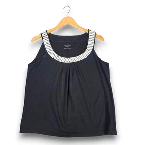 Talbots Black Blouse Sleeveless Shirt Tank Top Beaded Neckline Large Stretch - Picture 1 of 6