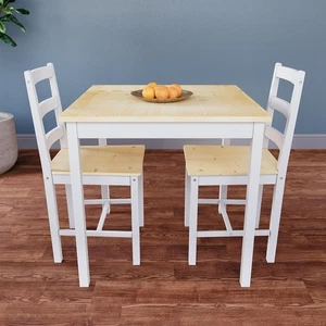 White & Pine 2 Seater Dining Table Set | Compact Kitchen Table & Chairs - Picture 1 of 12