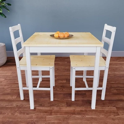 White & Pine 2 Seater Dining Table Set | Compact Kitchen Table & Chairs - Image 1 of 4