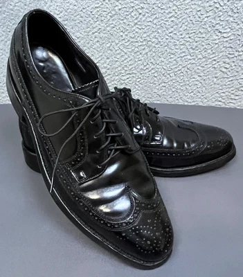 Florsheim Zapatos Para Hombres 9 D Negro Cuero Ala Larga Punta de Ala Oxford Brogue Vestido Foto 1 de 4