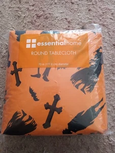 Essential Home Halloween orange Tischdecke orange & schwarze Fledermäuse - 58 Zoll rund *NEU* - Bild 1 von 1