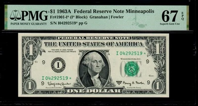 1963A $1 MINNEAPOLIS STAR NOTE PMG 67 EPQ Fr 1901-I* Superb Gem Uncirculated I/* - Image 1 of 3