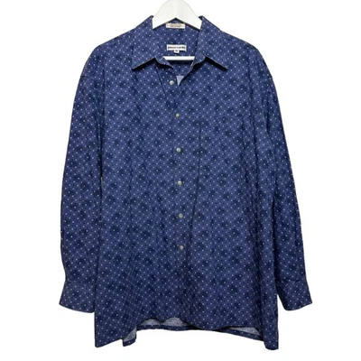 Vintage 90s Pierre Cardin Button Down Collared Shirt Blue Geometric Cotton XL - Image 1 of 4