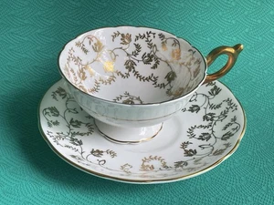 Coalport  Gold Chintz on White Bone China Teacup And Saucer - Picture 1 of 7