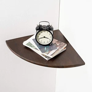 Corner Shelf,9inch Walnut Solid Wood Floating Corner Shelf Wall Mount Round E... - Picture 1 of 8
