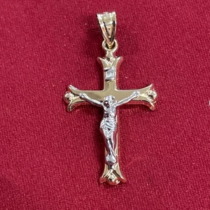 14k Gelbgold Michael Antonius religiös Jesus Chris gekreuzigt Charm Anhänger - Bild 1 von 7
