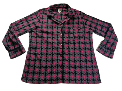 Anne Klein Women's XL Pink Gray Houndstooth Plush Fleece Sleep Shirt Pajama Top - Image 1 of 4