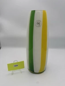 Jarrón MG "Margies Garden" California soplado a mano blanco con verde y amarillo - Imagen 1 de 15