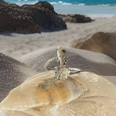 Anillo de topacio blanco y perlas Biwa talla 7,5 - plateado de ley 925 - totalmente nuevo Foto 1 de 4