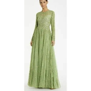 Vestido Mac Duggal $798 Lentejuelas Ilusión Cuello Alto Manga Larga Talla 16 Nuevo con Etiquetas - Imagen 1 de 6