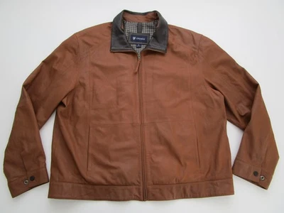 Mens XL Daniel Cremieux Full Zip Leather Jacket plaid lined brown - Image 1 of 4