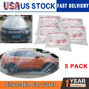 5 PACK Clear Plastic Disposable Car Cover Temporary Universal Rain Dust Garage - Picture 1 of 12
