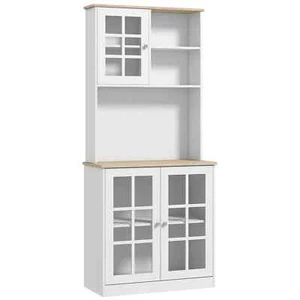 Sideboard Storage Cabinet Grid Glass Doors Shelves Countertop Home 183cm White - Picture 1 of 11