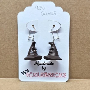 Custom Handmade LEGO (Pierced) Earrings - Harry Potter Sorting Hat - 925 SILVER - Picture 1 of 7