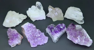 Crystal Cluster Amethyst Druzy Collection 8 Pc Quartz Crystal Points Specimens - Picture 1 of 6