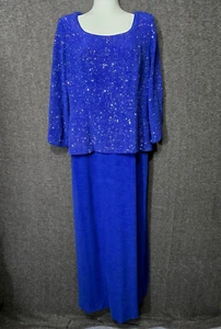 Alex Evenings Dress Womens 12 Blue Slinky Knit Glitter Long Sleeve MOB Formal - Picture 1 of 15