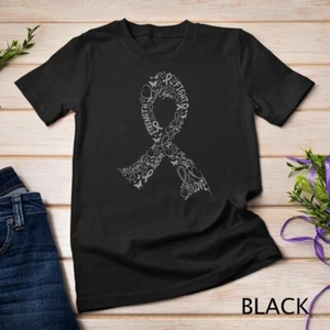 Brain Cancer Fight Warrior Gray Ribbon Awareness Gift Unisex T-shirt - Picture 1 of 15