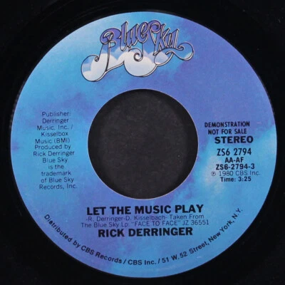 RICK DERRINGER: let the music play BLUE SKY 7" Single 45 RPM Foto 1 de 2