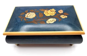 Caja de música REUGE Italia incrustación floral madera reproduce lago de los cisnes Tchaikovsky de colección - Imagen 1 de 11