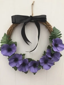Artificial Purple Poppy Door Wreath Animal Remembrance Memorial & Card 34 x 34cm - Picture 1 of 5