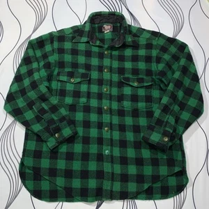 Vintage 40s 50s Woolrich Plaid Flannel Shirt Size 17 Green Wool Buffalo Plaid - Picture 1 of 10