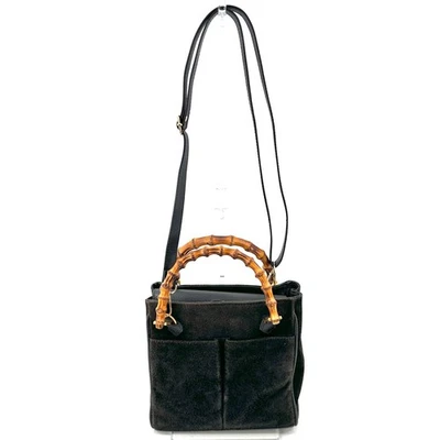 Vintage Gucci Bamboo  Black Suede 2Way Shoulder Bag Crossbody Bag Authentic - Image 1 of 4