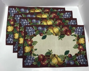 Set Of 4 Tapestry Placemats Pear Grapes Apples Garland Leaves 19" X 13" - Picture 1 of 5