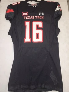 2022 TEXAS TECH RED RAIDERS #16 GAME USED Authentic Football Jersey BLACK 46 - Picture 1 of 2
