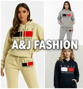 Paris Damen-Trainingsanzug Fleece-Trainingsanzug Loungewear Hoddie Jogginghose Co-ord-Set UK - Bild 1 von 11