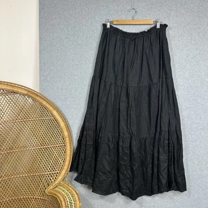 Dissh Linen Skirt Black Tiered Size 14 L XL Drawstring Waist Midi Long - Picture 1 of 7