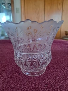 Acid Etched Antique Pressed Glass Oil Kerosene Bell Lamp Shade Scalloped Trim - Picture 1 of 16